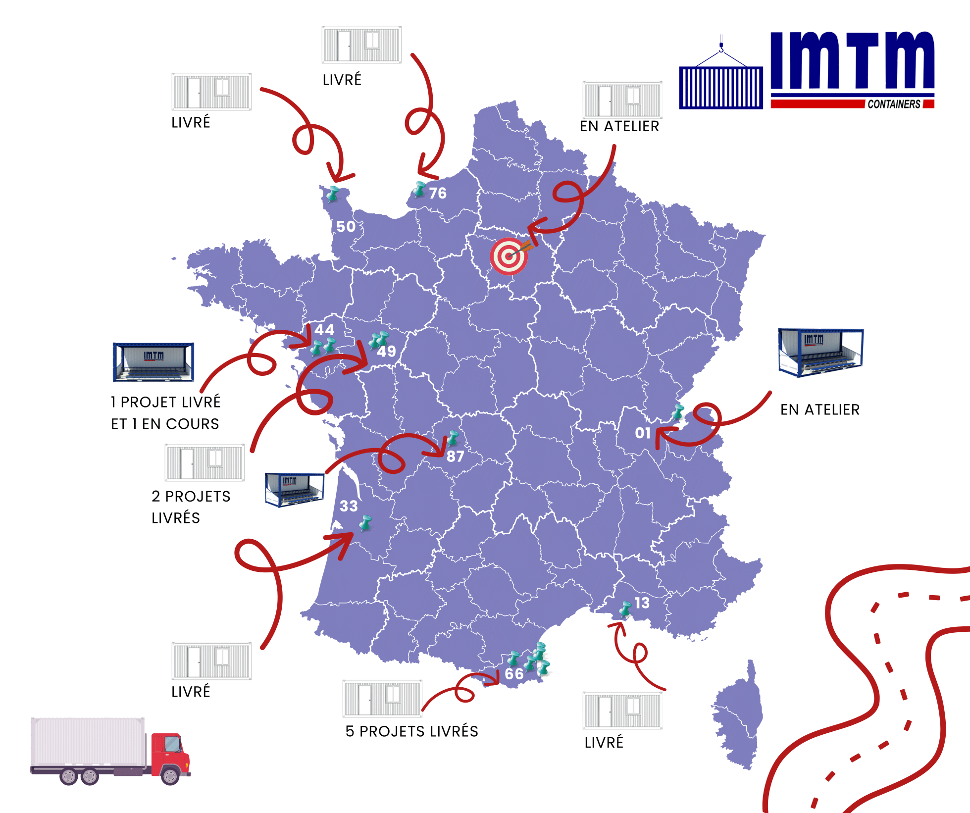 Carte des livraisons de tribunes IMTM en France